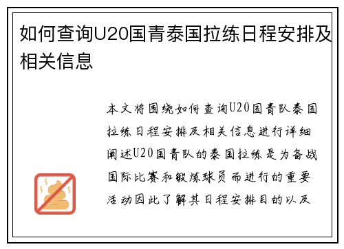 如何查询U20国青泰国拉练日程安排及相关信息